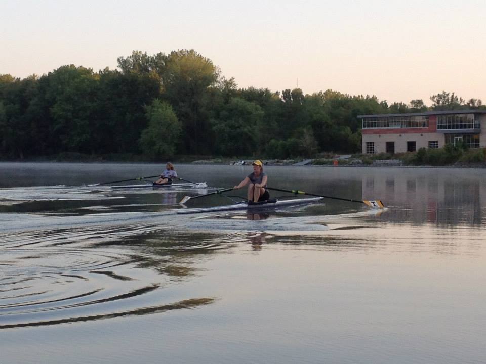 Single shells outside of the Beckwith Boathouse in Iowa City