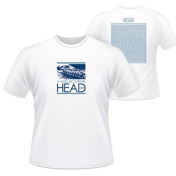 ‘The Melbourne Head Tee Shirts will l be available from The Regatta Shop.  This year the full competitor is printed on the back.  Web orders made by Friday noon, can be posted or collected at the regatta, or they will be available to purchase at the Regatta Shop stand in front of the MUBC shed.